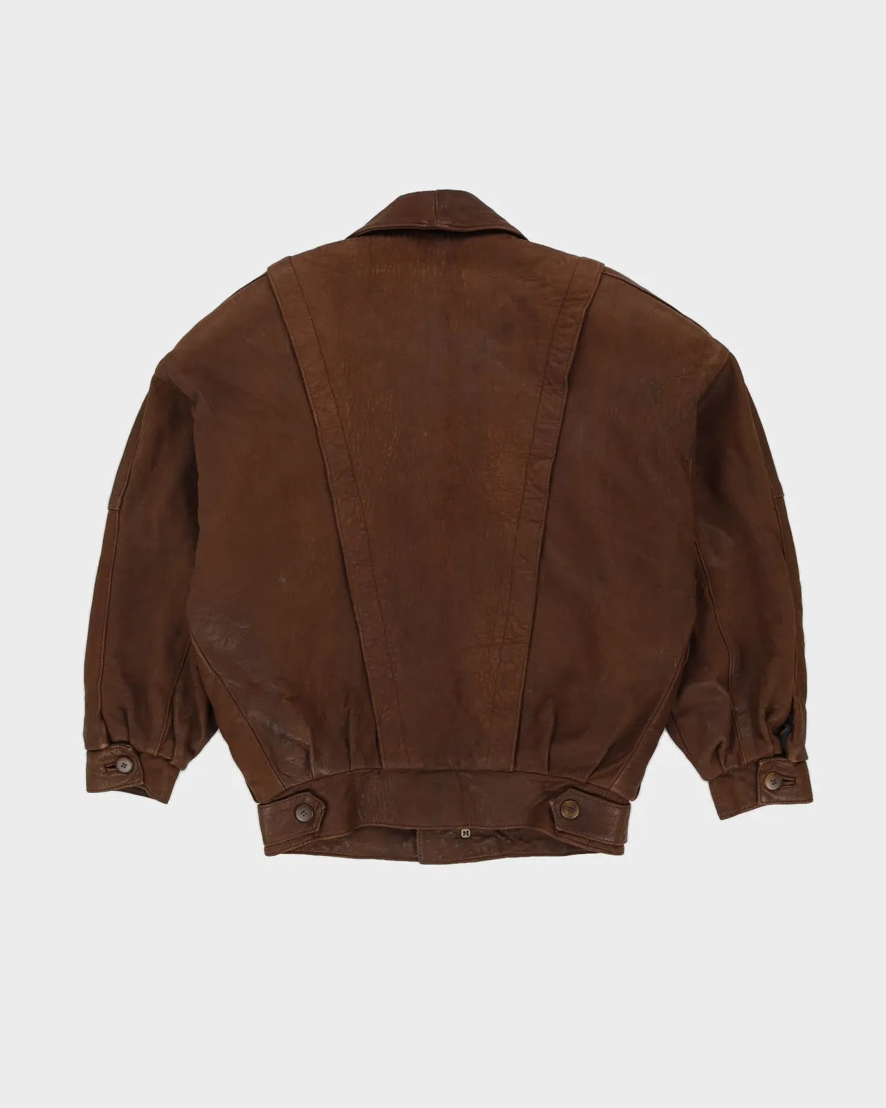 00s Brown Leather Bomber Jacket - L