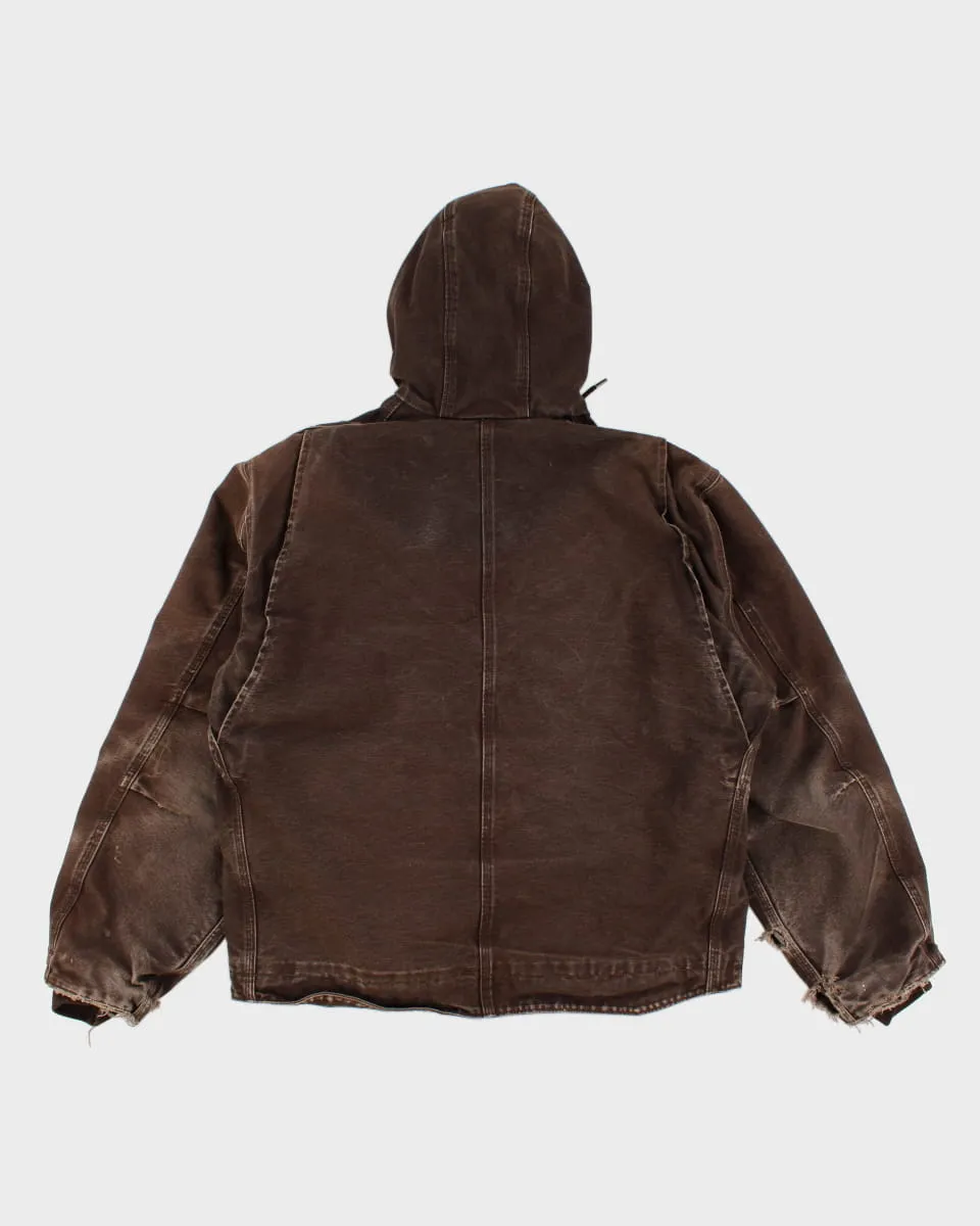 00s Carhartt Thrashed Brown Hooded Jacket - XL