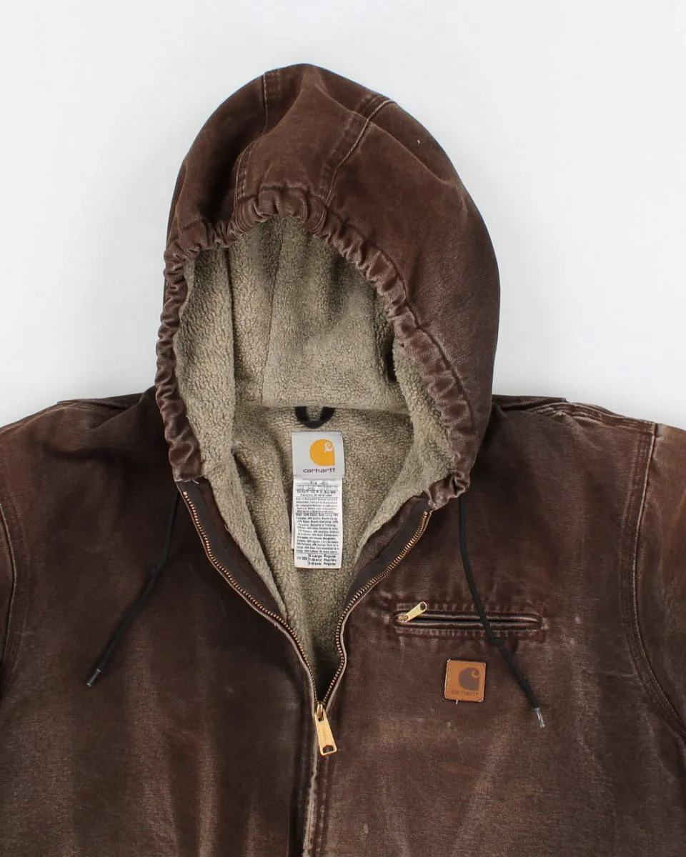 00s Carhartt Thrashed Brown Hooded Jacket - XL