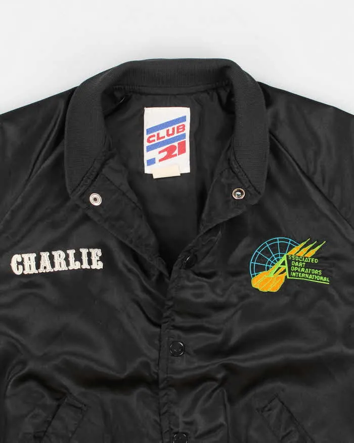 90s Vintage Men's Black Club 21 Varsity Jacket - M