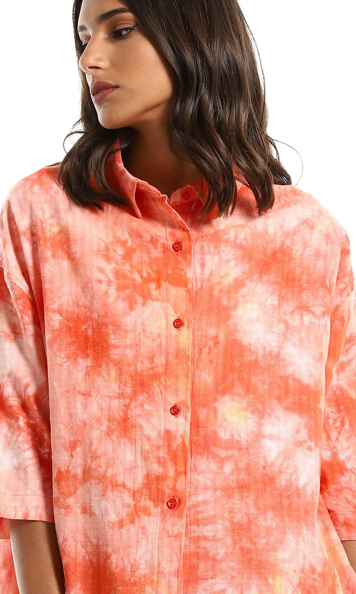 98818 Tie Dye Self Pattern Over-Size Orange Shirt