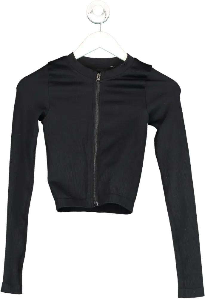 Adanola Black Ribbed Zip Up Jacket UK XS