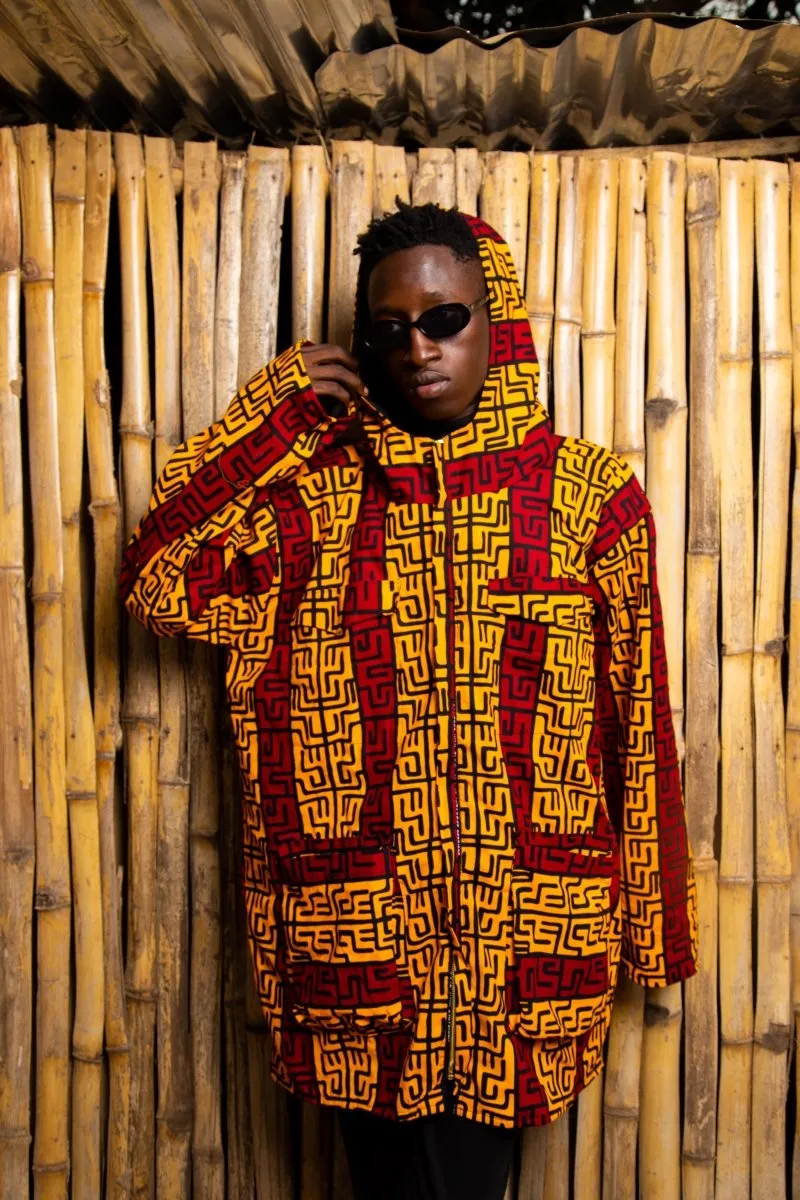 African Jacket In Red Orange Print