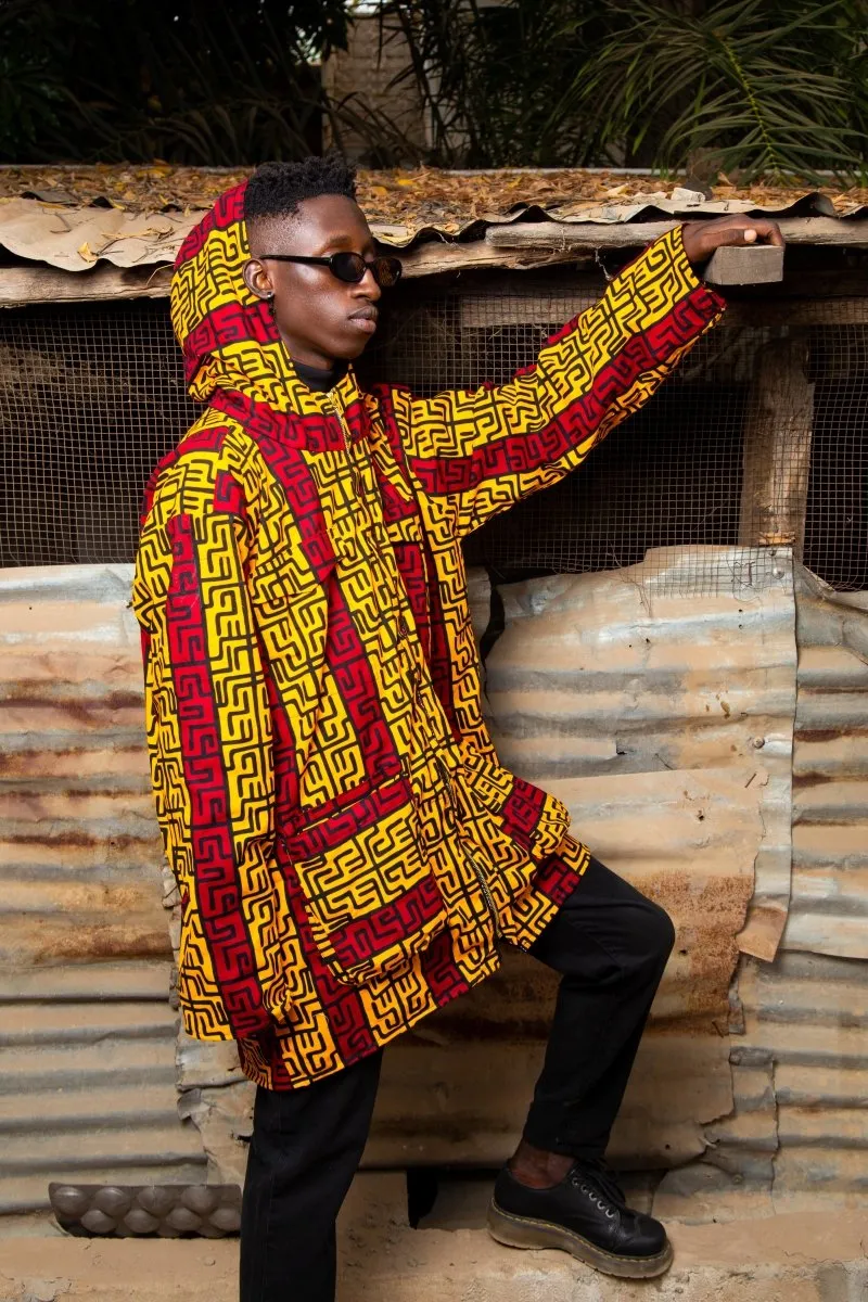 African Jacket In Red Orange Print