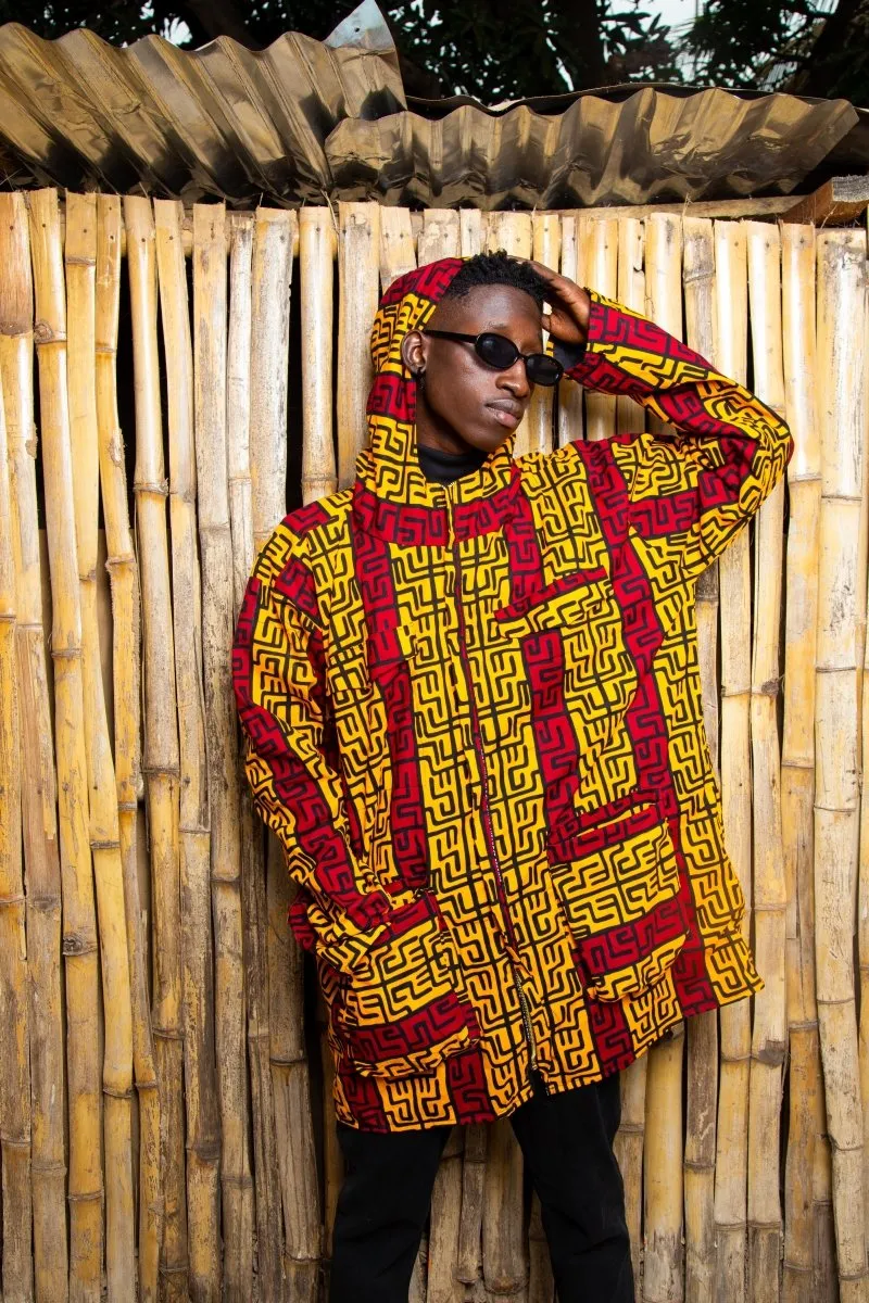 African Jacket In Red Orange Print