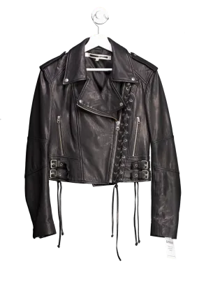 Alexander McQueen Black Lace Up Leather Biker Jacket UK 10