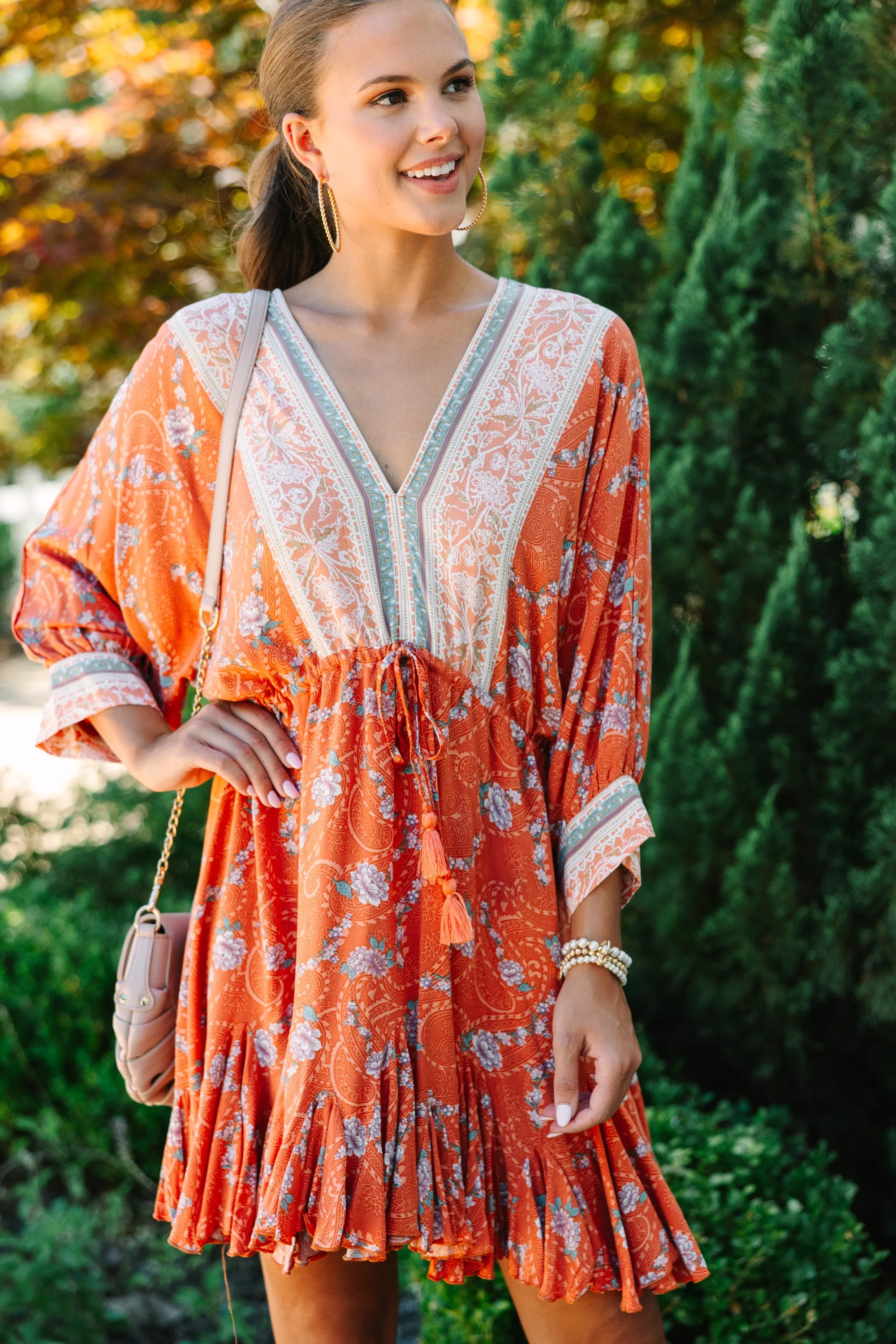 All Up To You Rust Orange Floral Dress