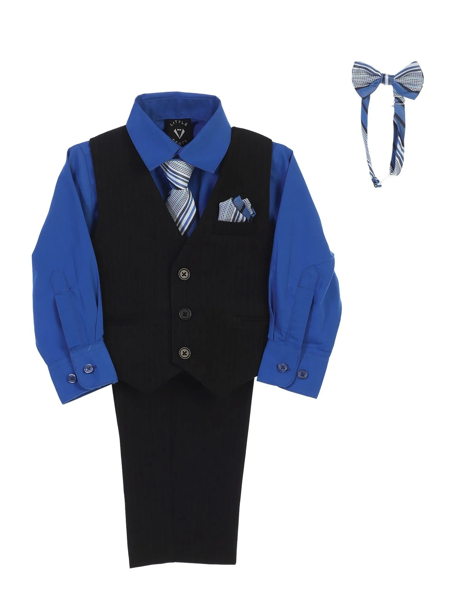 Baby Boys Royal Blue Shirt Zipper Tie Bow Tie Vest Pant Set 6-24M