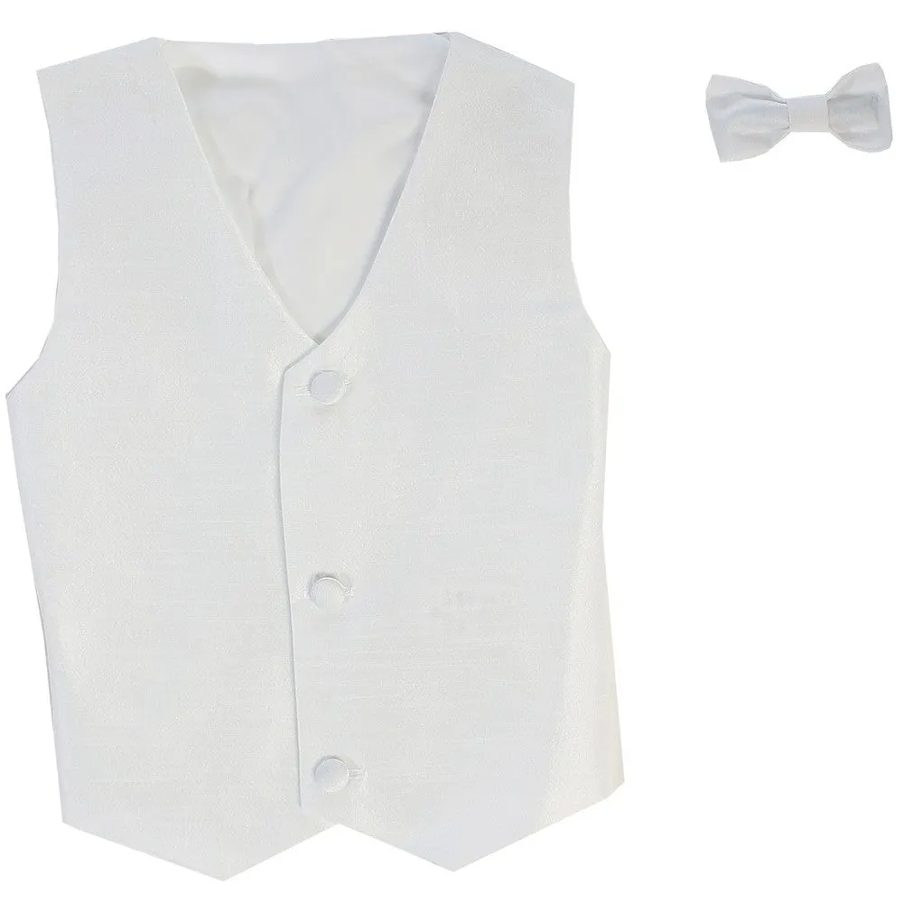 Baby Boys White Poly Silk Vest Bowtie Special Occasion Set 3-24M