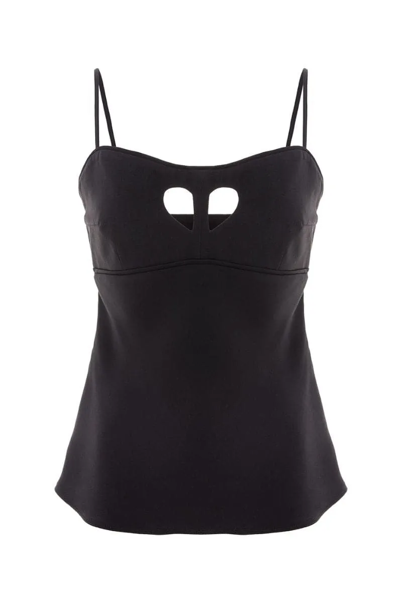 BLACK CUT-OUT HEART SILK TOP