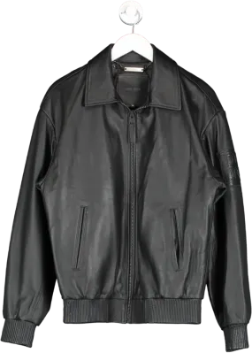 Boda Skins Black Leather Bomber Jacket (personalised) UK XS