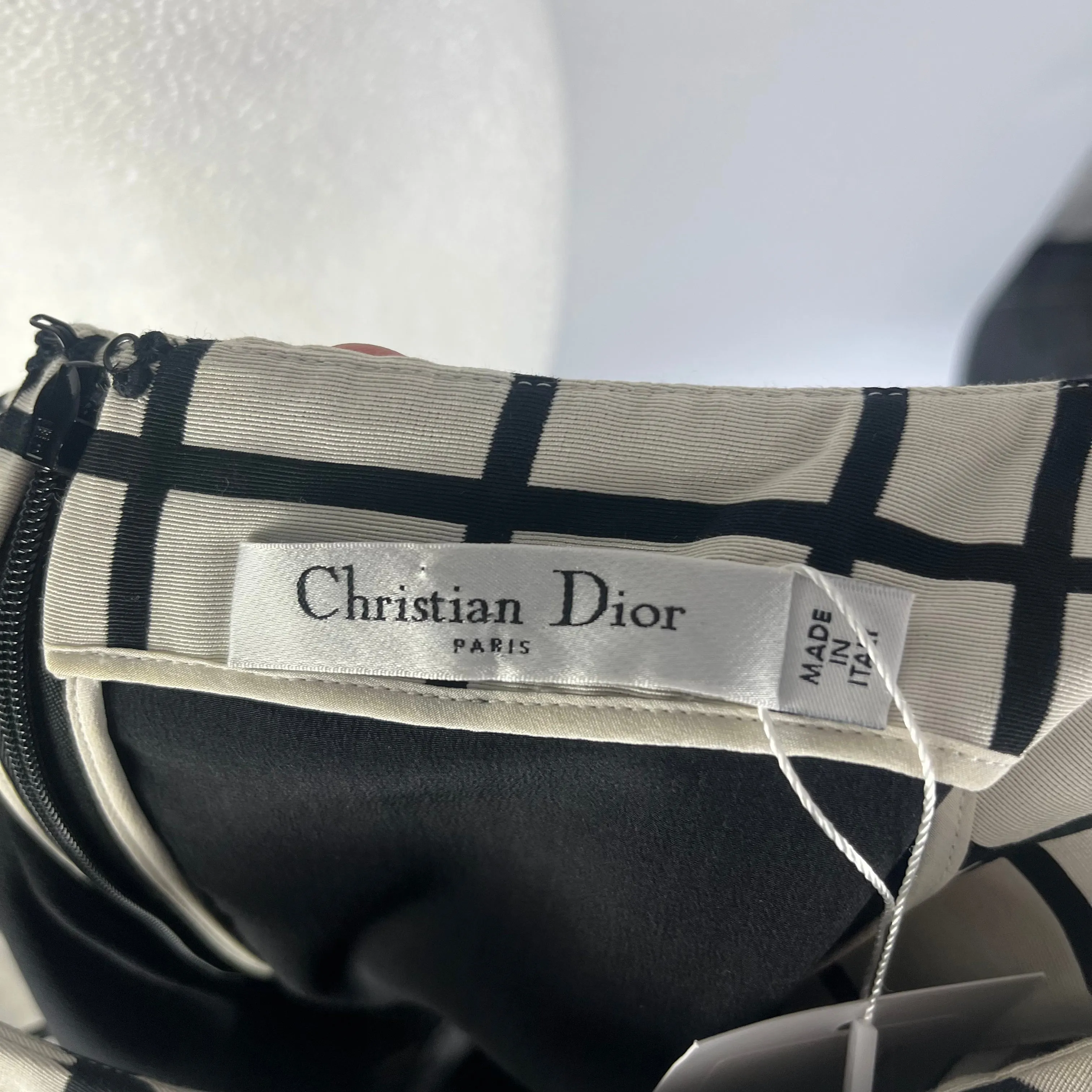 Christian Dior Ivory & Black Grid Midi Dress M