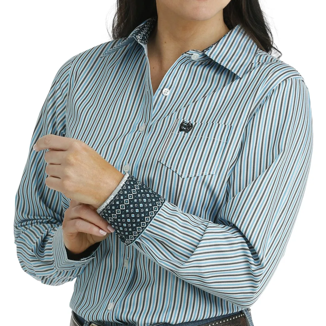 Cinch Women's Tencel Stripe Print Button-Down Shirt