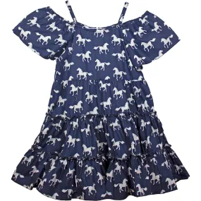 Cowgirl Legend Girls' Horse Print Off-Shoulder Dress