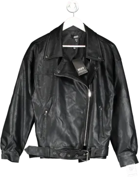 Ego Black Oversized Faux Leather Biker Jacket UK 8