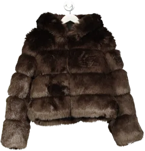 Elvire Paris Brown Hooded Faux Fur Jacket UK L