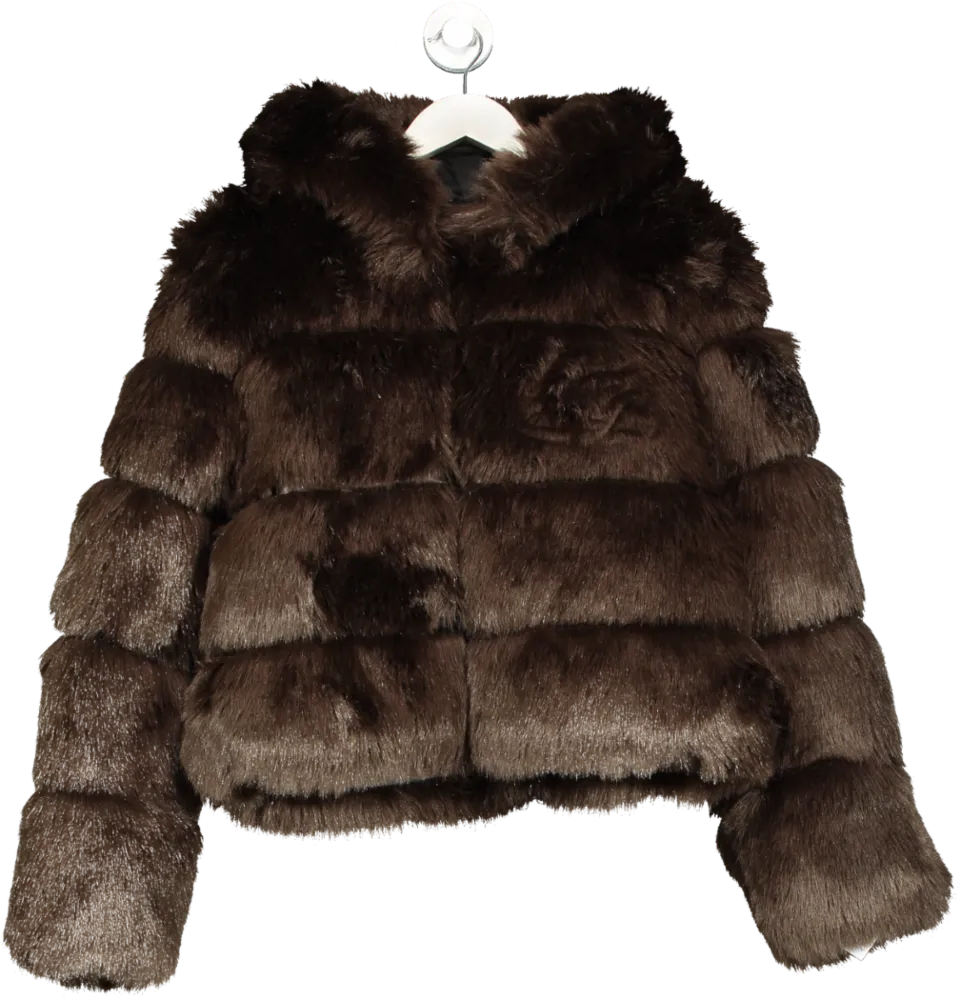 Elvire Paris Brown Hooded Faux Fur Jacket UK L