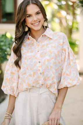 First Impressions Peach Pink Abstract Blouse