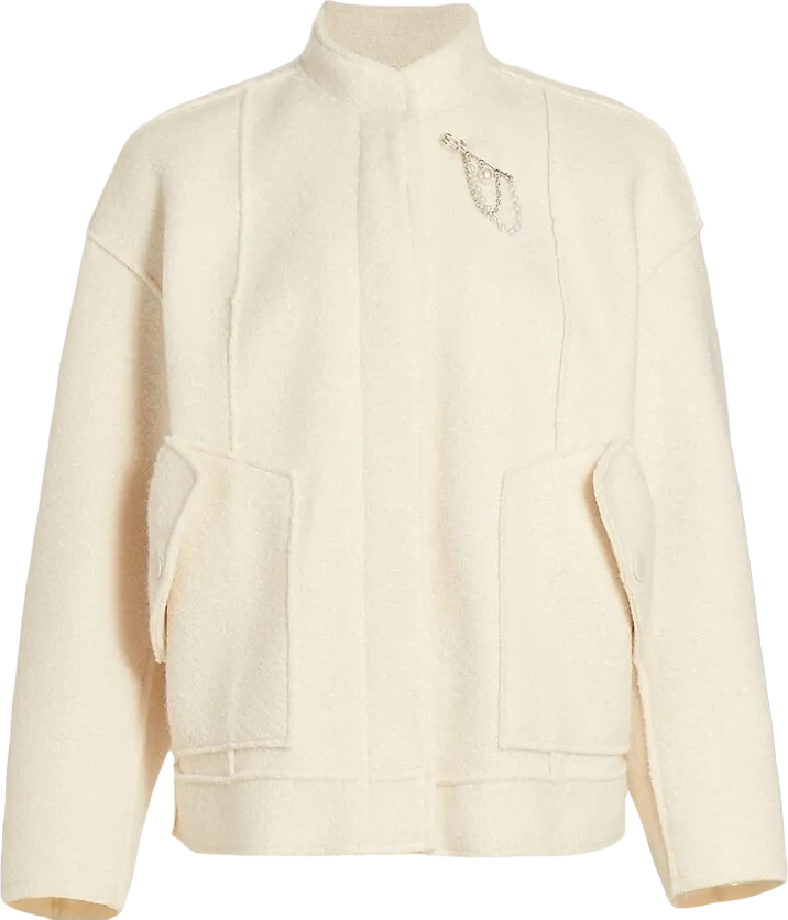 Free People Cream Ivory Boucle Pearl Detali Jacket UK M