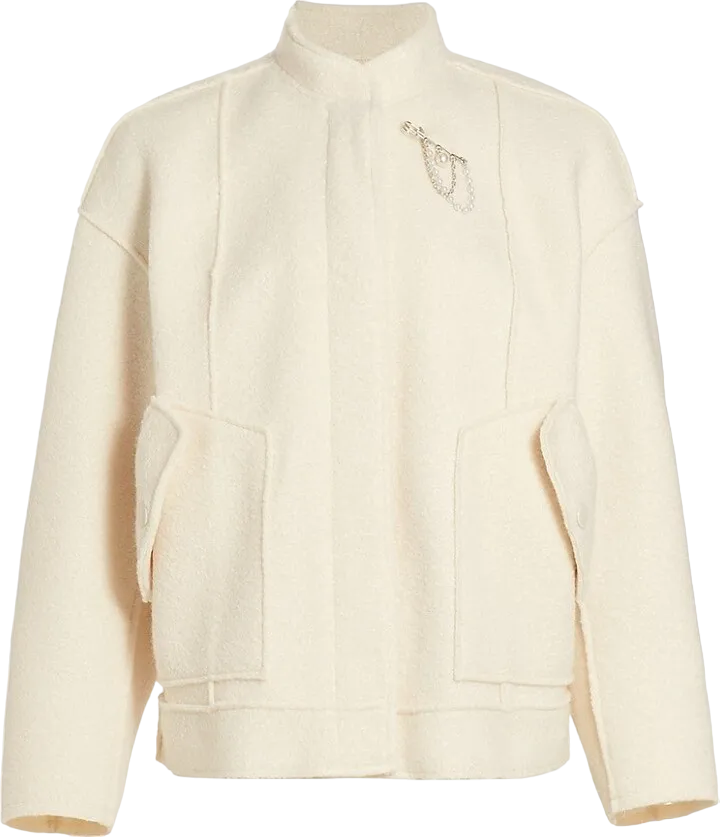 Free People Cream Ivory Boucle Pearl detali Jacket UK S