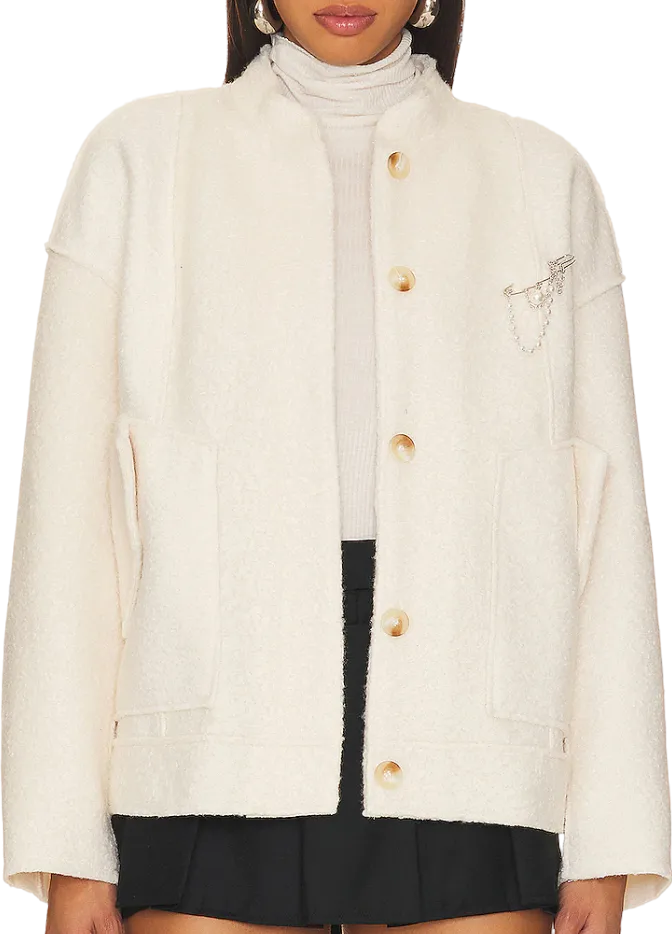 Free People Cream Ivory Boucle Pearl detali Jacket UK S