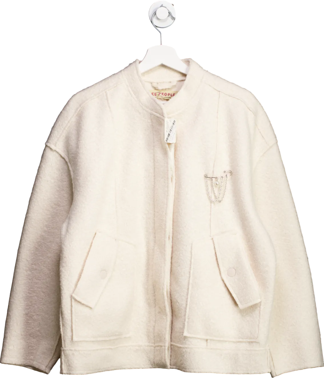 Free People Cream Ivory Boucle Pearl Detali Jacket UK S