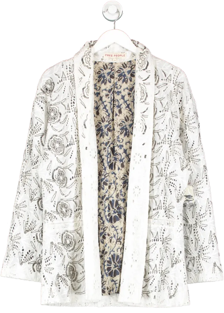 Free People White Venus Eyelet Jacket UK M