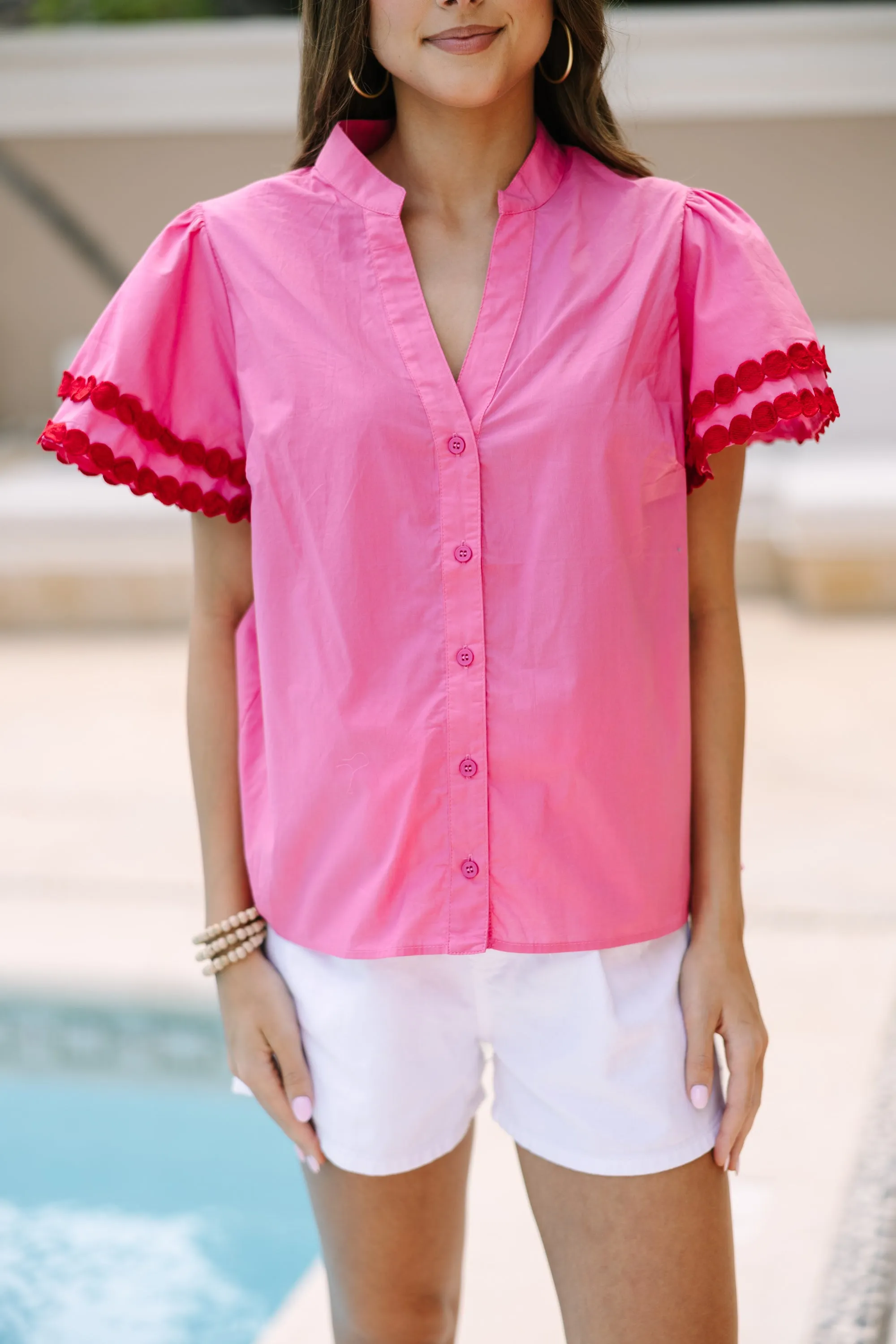 Free To Be You Pink Button Down Blouse