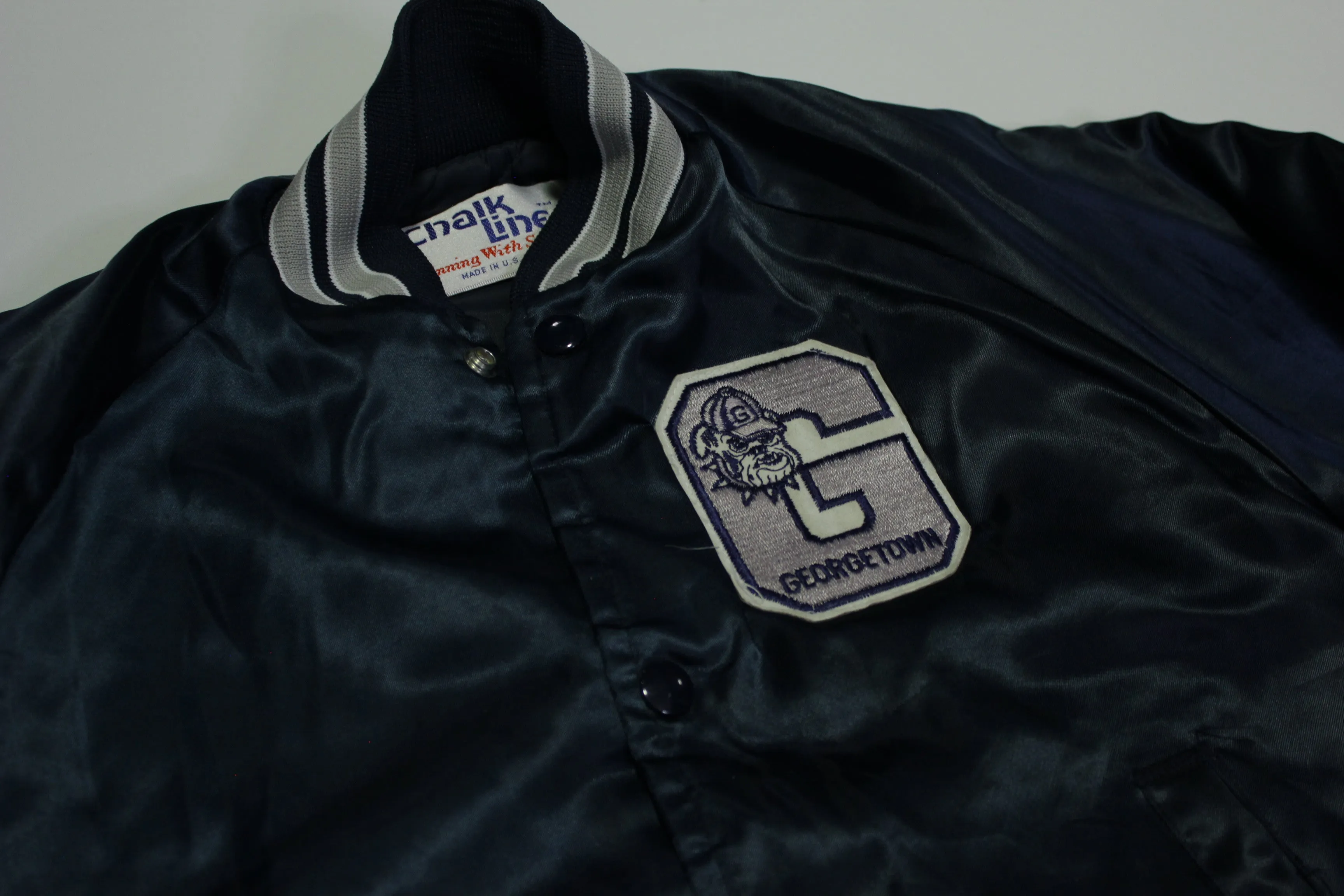 Georgetown Hoyas Vintage 80's Chalk Line Quilt Lined Satin Youth Bomber Jacket