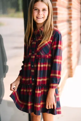 Girls: Find You Well Navy Blue Plaid Dress