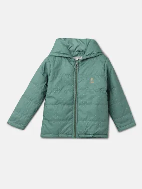 Girls Green Dot Printed Puffa Jacket with Hood