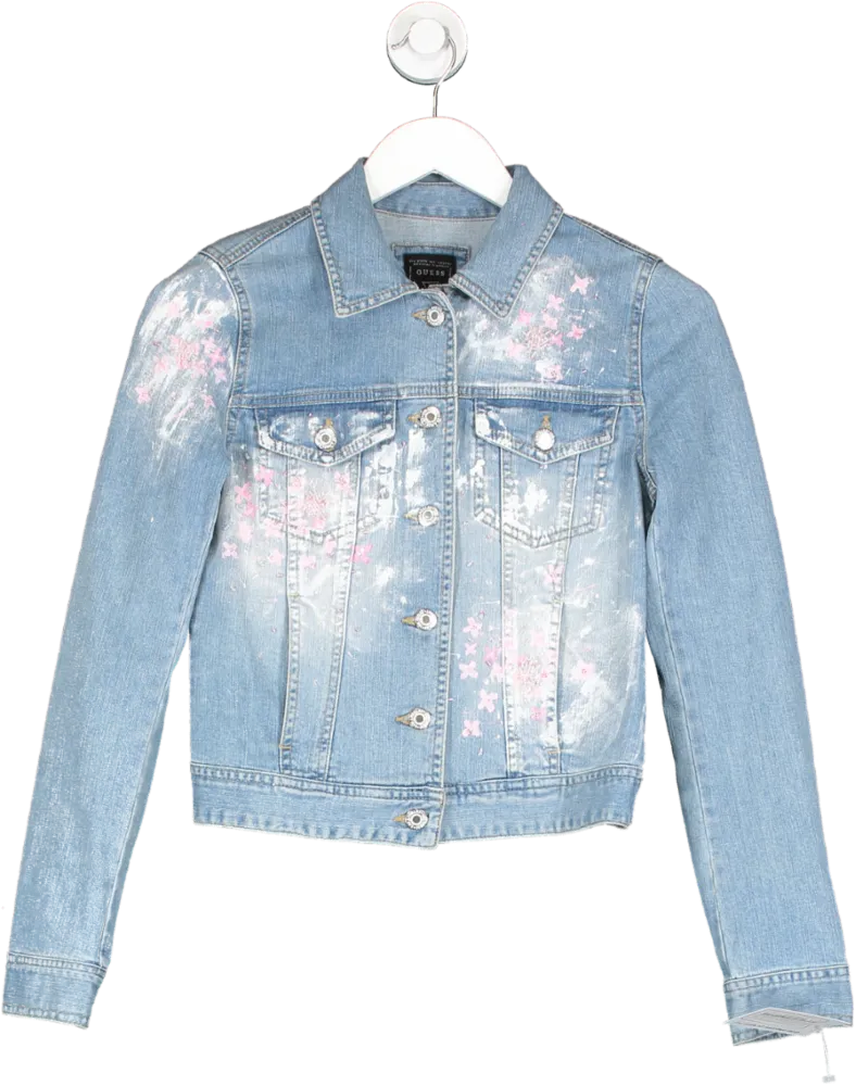 Guess Blue Custom Painted Denim Jacket UK XS