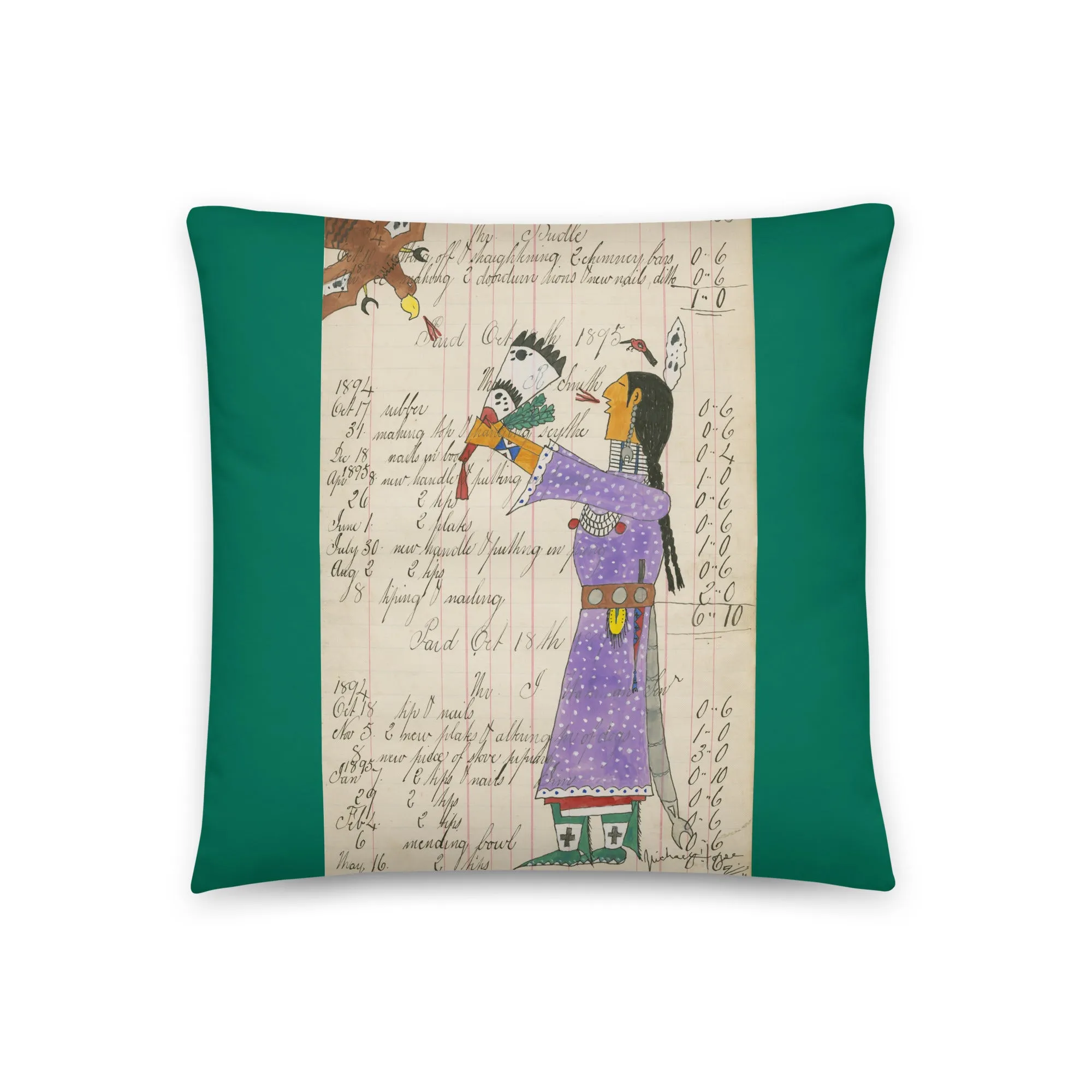 Hummingbird Woman Sends Her Prayers - Green Pillow