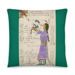 Hummingbird Woman Sends Her Prayers - Green Pillow