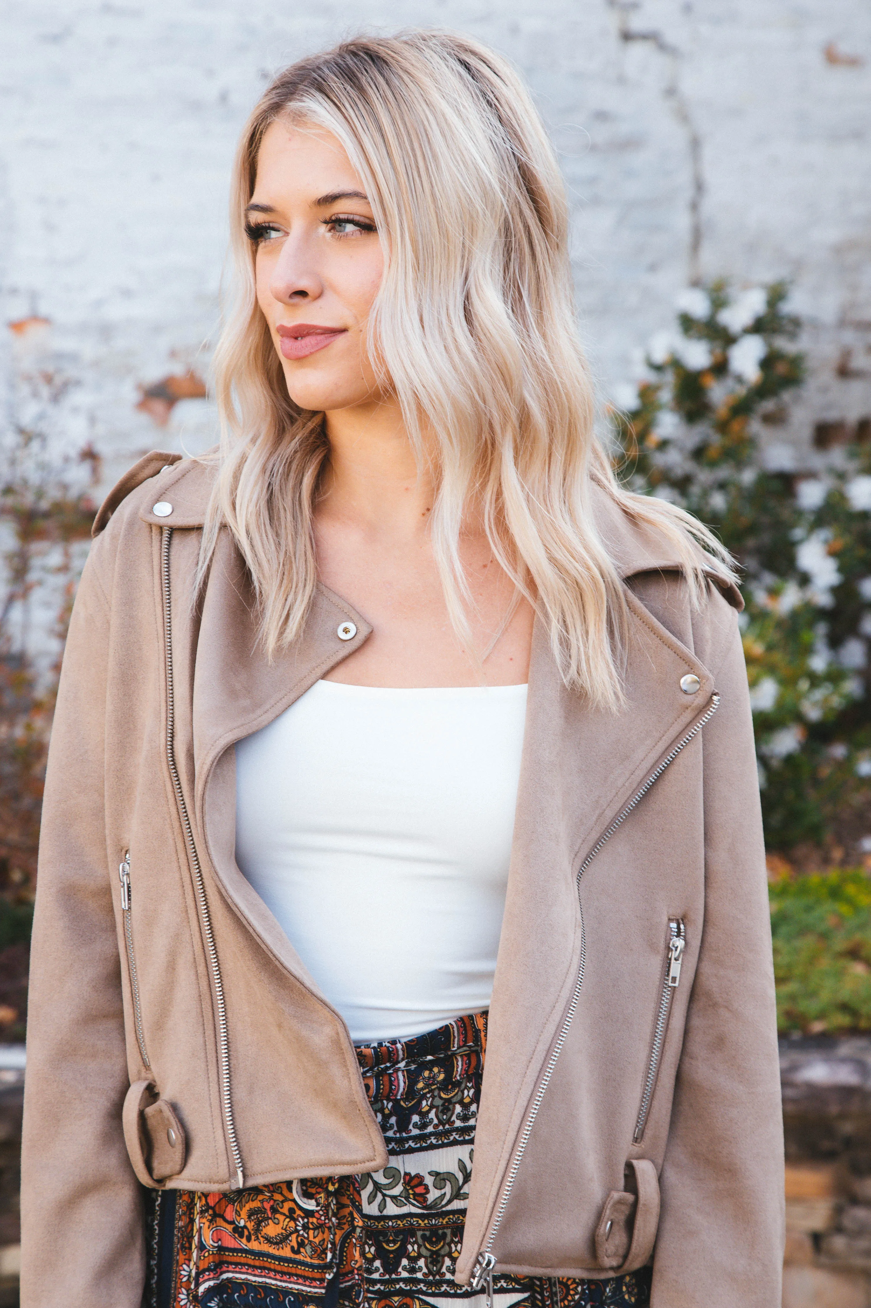 Isamar Faux Suede Moto Jacket, Sandshell | Velvet Heart