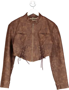 Jaded London Brown Easy Rider Faux Leather Jacket UK M