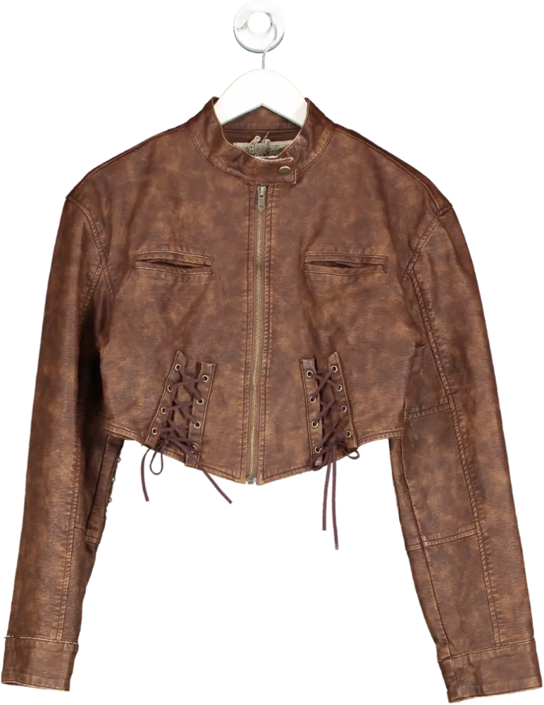 Jaded London Brown Easy Rider Faux Leather Jacket UK M