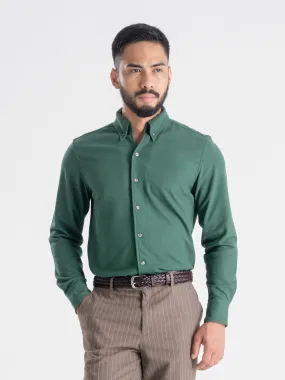 Long Sleeve Polo Shirt - Forest Green Button Down