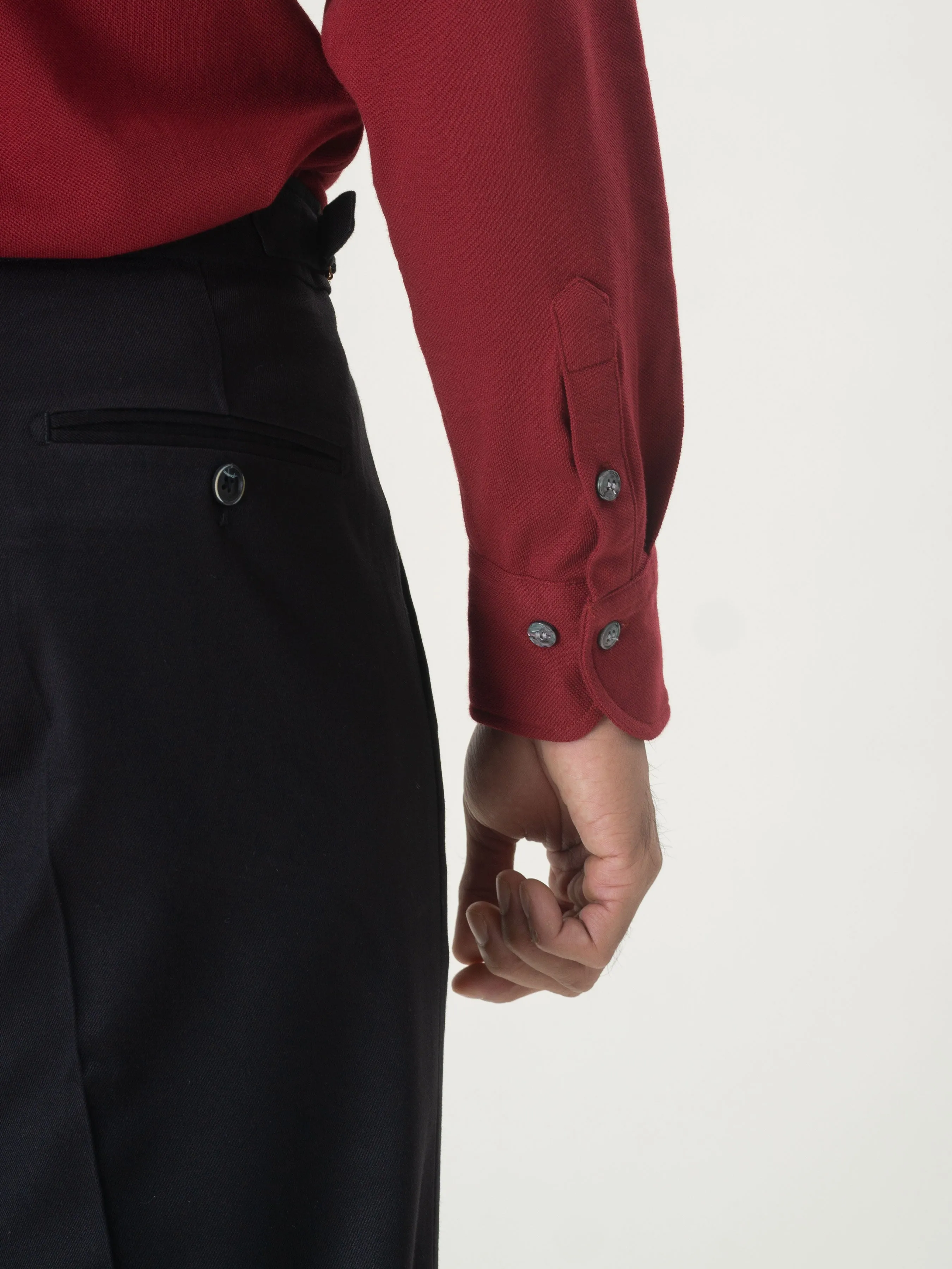 Long Sleeve Polo Shirt - Red Burgundy Button Down