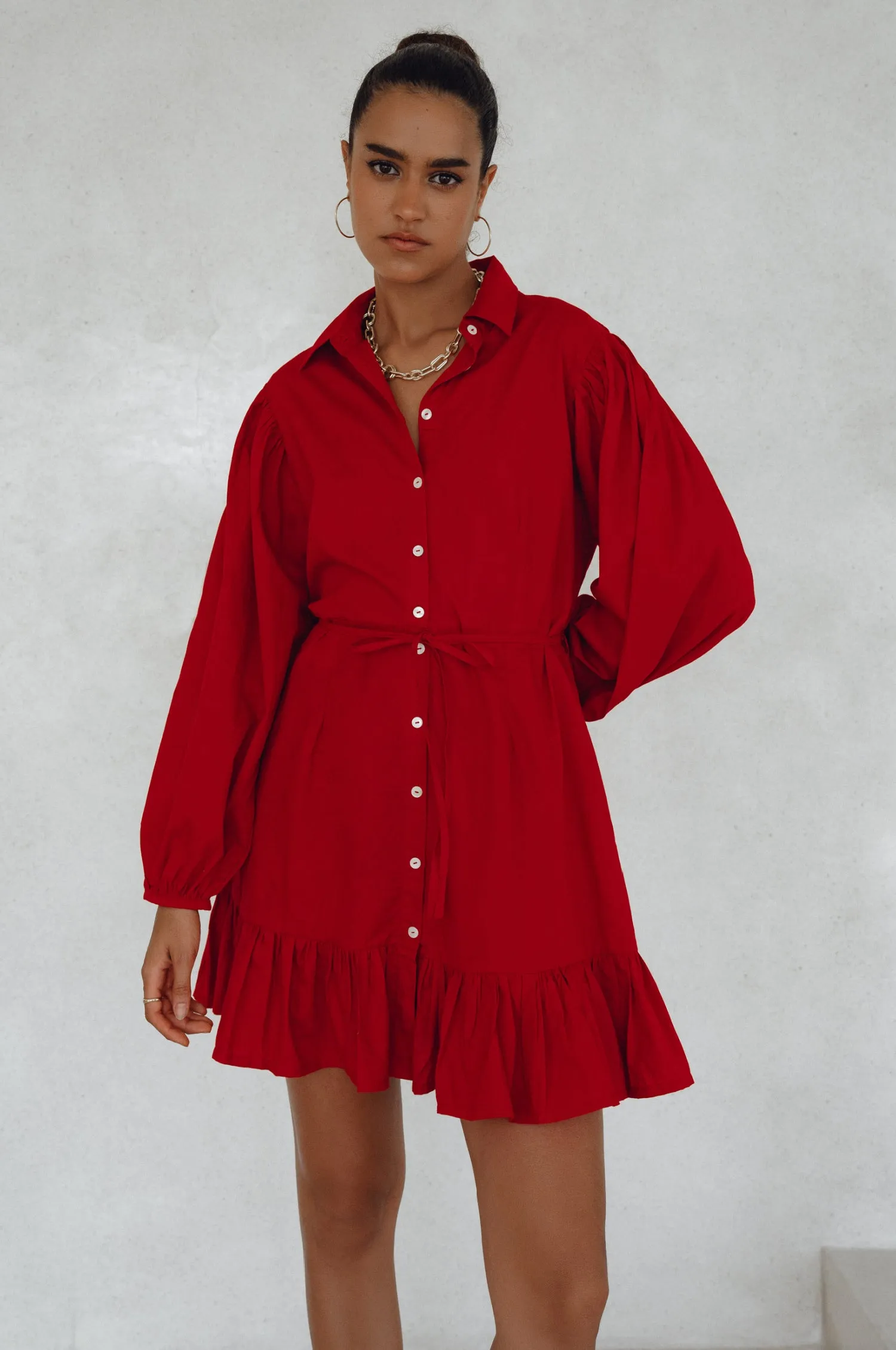 Malina Button Down Cotton Mini Dress