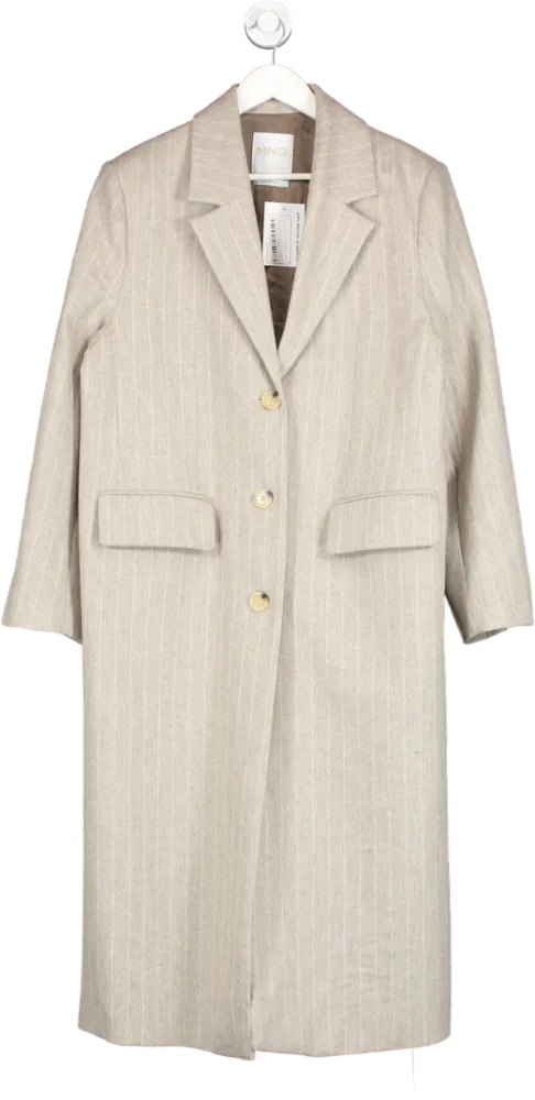 MANGO Beige Longline Single Breasted Blazer Jacket UK L