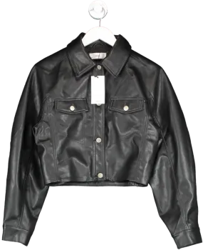 MANGO Black Short Leather-effect Jacket UK XS