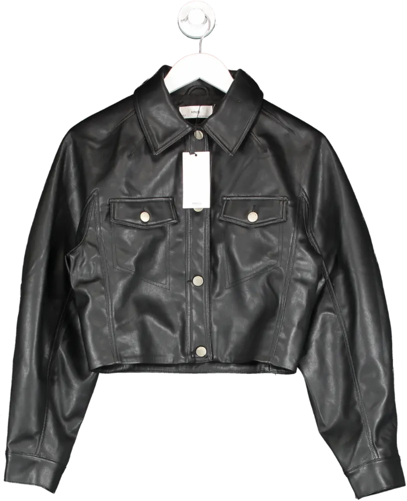 MANGO Black Short Leather-effect Jacket UK XS