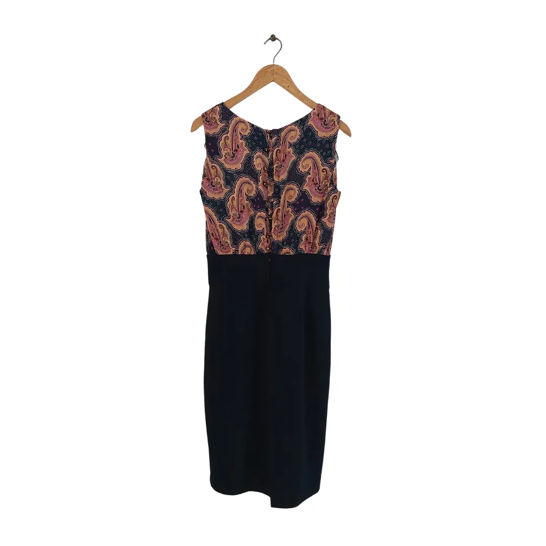 Mango Printed Satin Top & Navy Knee-length Sleeveless Dress | Gently Used |