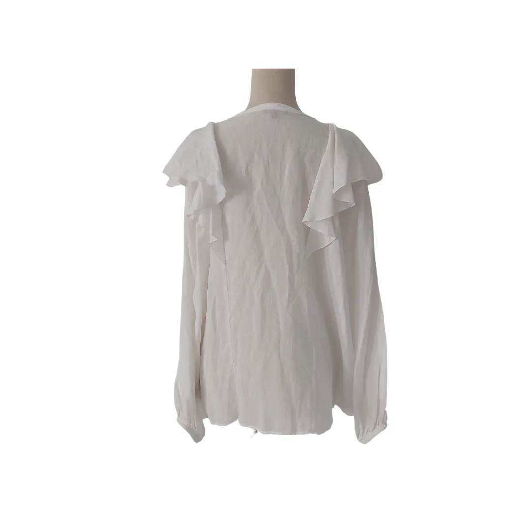 Massimo Dutti White Frill Semi-sheer Blouse | Gently used |