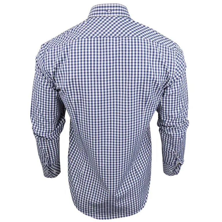 Mens Long Sleeve Gingham Check Shirt Button Down Collar Slim Fit By Xact