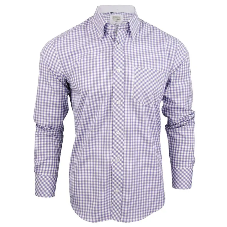 Mens Long Sleeve Gingham Check Shirt Button Down Collar Slim Fit By Xact