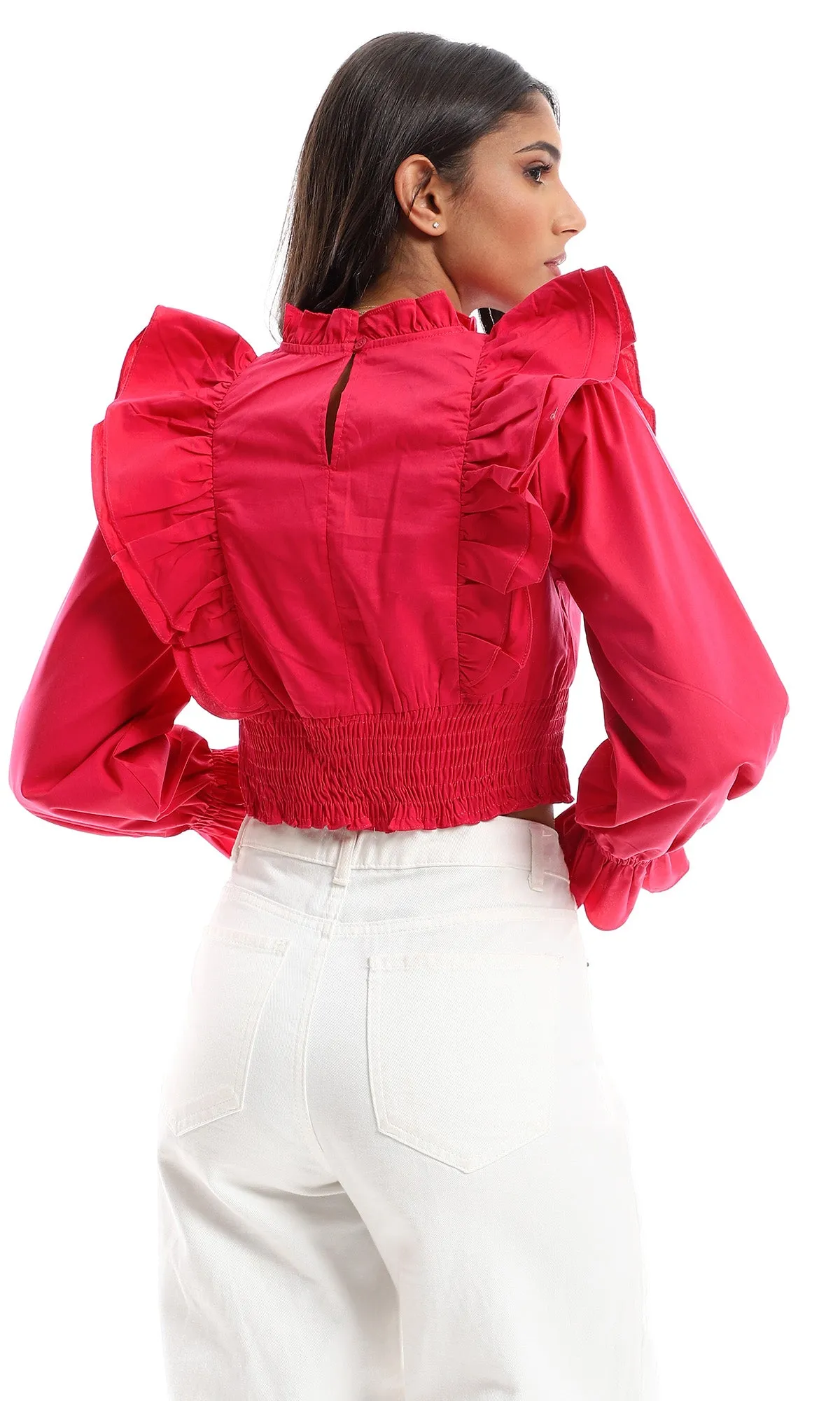 O151639 Dark Fuchsia Victorian Elastic Waist Blouse