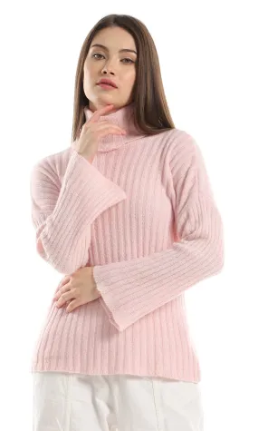 O160332 Turtle Neck Knitted Slip On Pullover - Light Rose