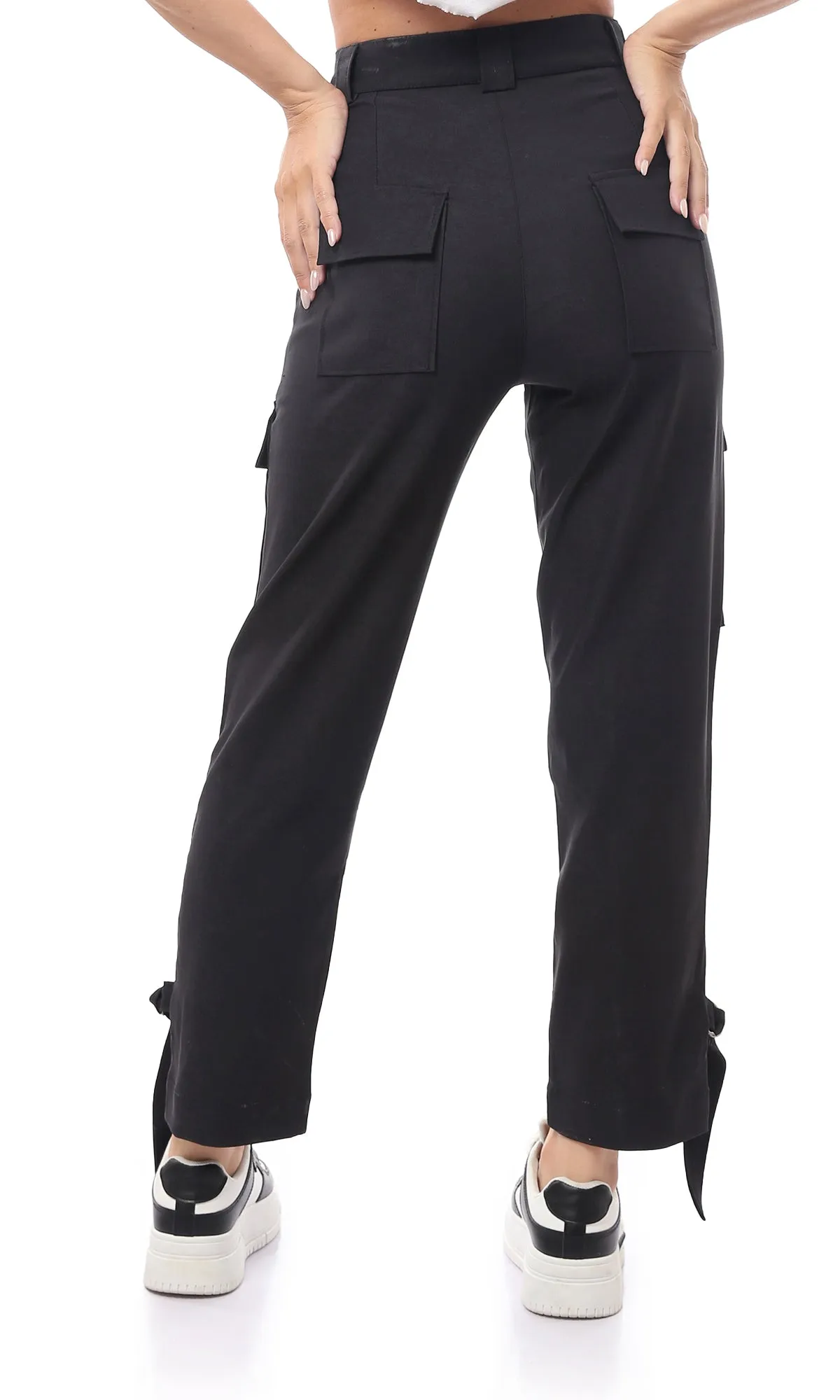 O168796 Polyester Casual Black Fly Zipper Trousers